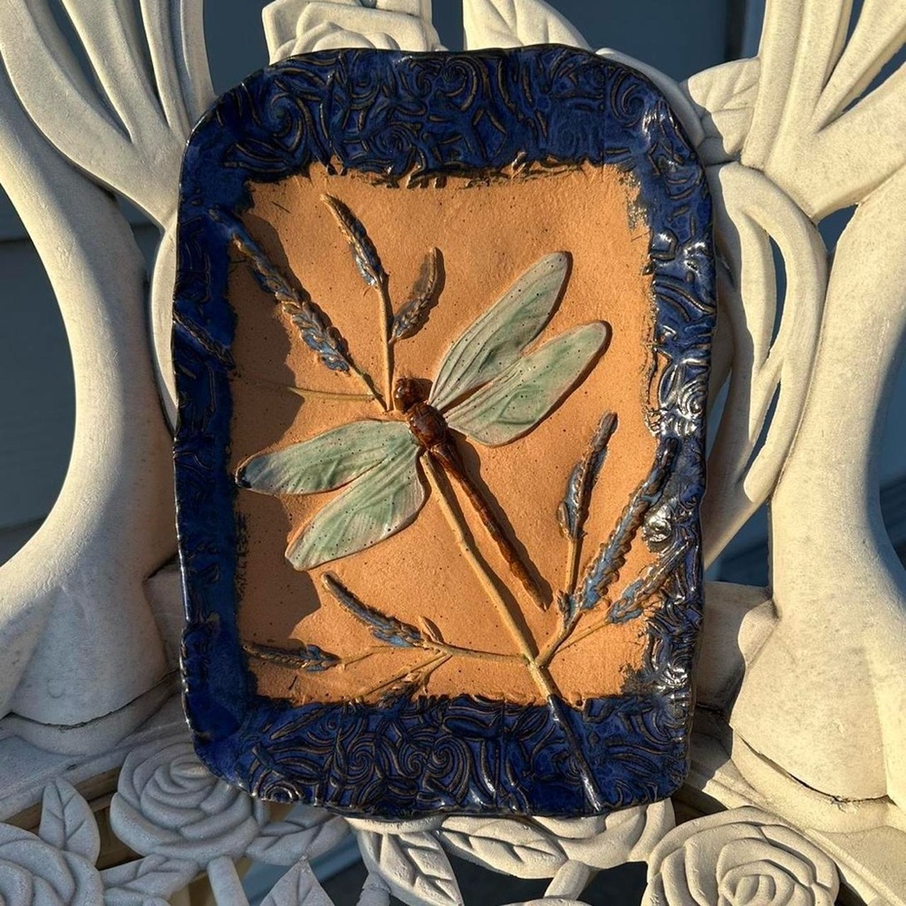 Handcrafted Dragonfly Ceramic Plate